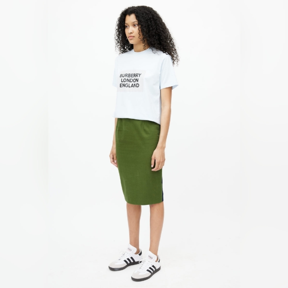 GIVENCHY Navy + Green Two Tone Pencil Skirt 36